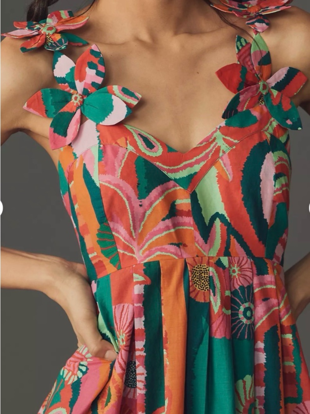 FARM Rio Multicolor Floral High-Low Skirt in Teal, Coral and Pink - Picture 2 of 7
